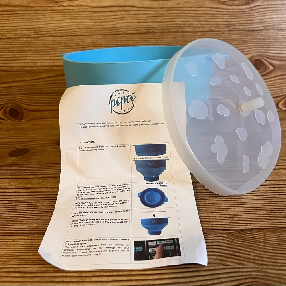 The Original Popco Light Blue Silicone Microwave Popcorn Popper with Handles